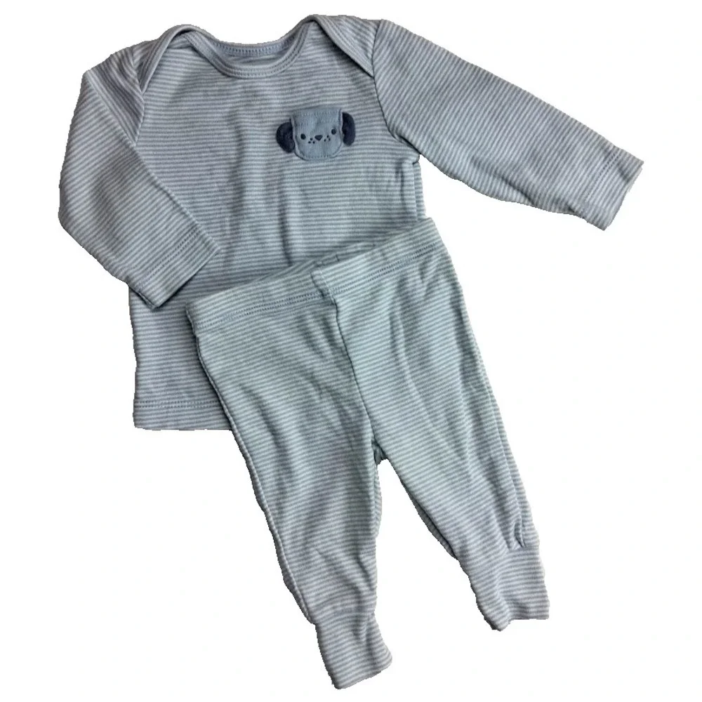 Carter's Baby 0 3 Mos Outfit Lot 2pc Set Blue Brown Dinosaur Pants Bodysuit Boy
